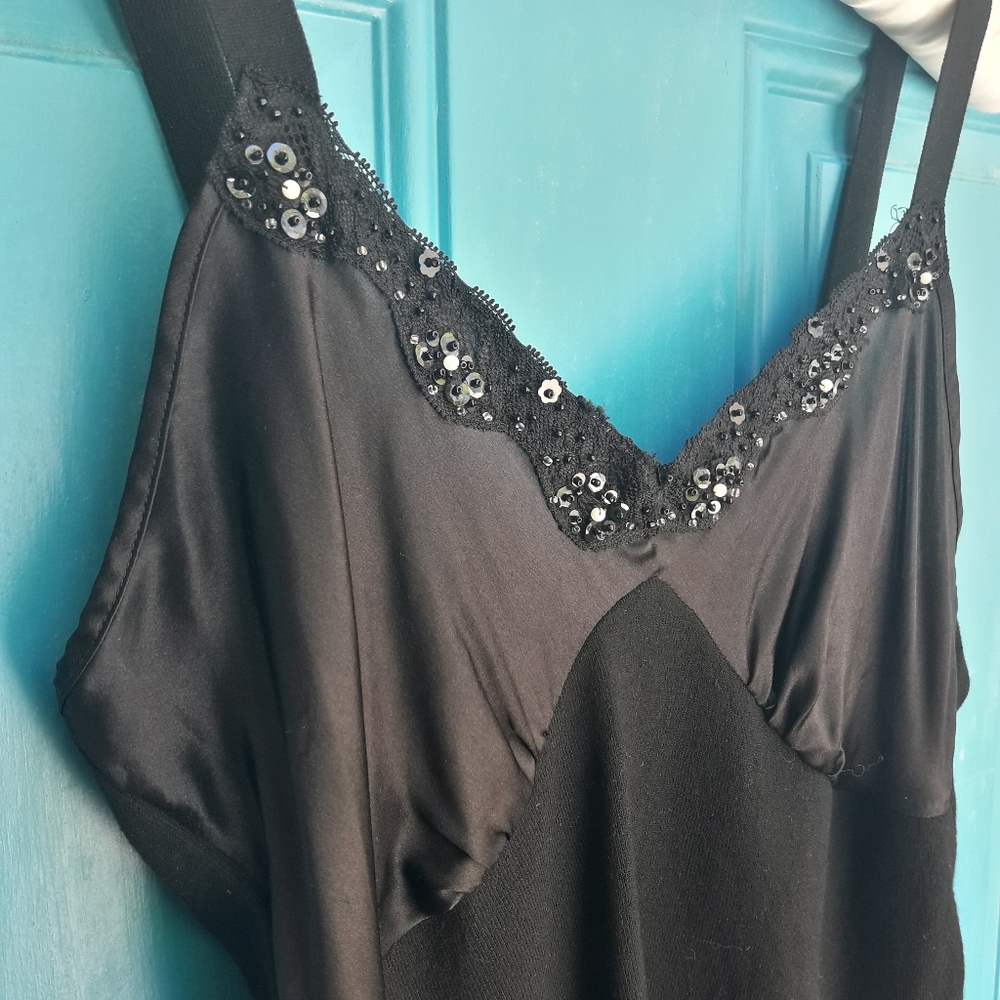Silk Top Camisole Beaded Lace Trim Cami Ribbed Knit Tank Top Beading Cotton M